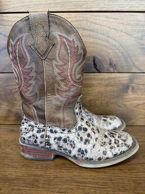 Roper Brown and Pink Kids Leopard Print Cowboy Boots